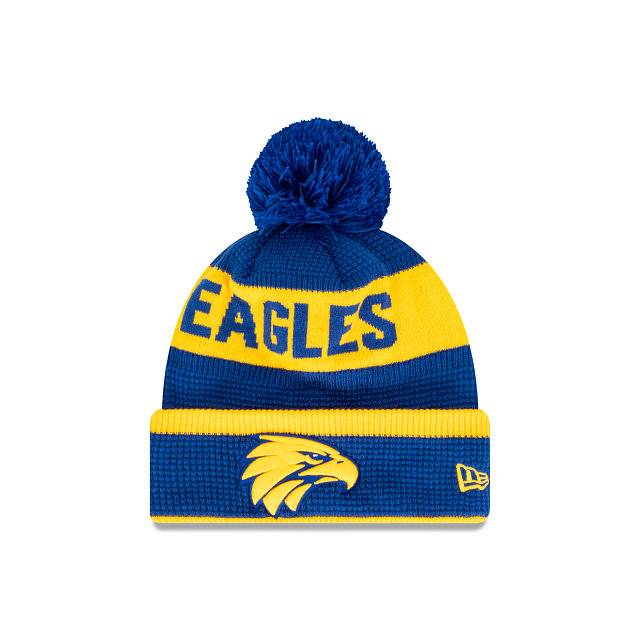 West Coast Eagles Beanie - AFL Waffle Wordmark Pom Knit - New Era